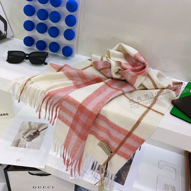 Burberry雙面印花羊絨粗紡圍巾 巴寶莉2021新款女士格紋流蘇圍巾  mmj1331